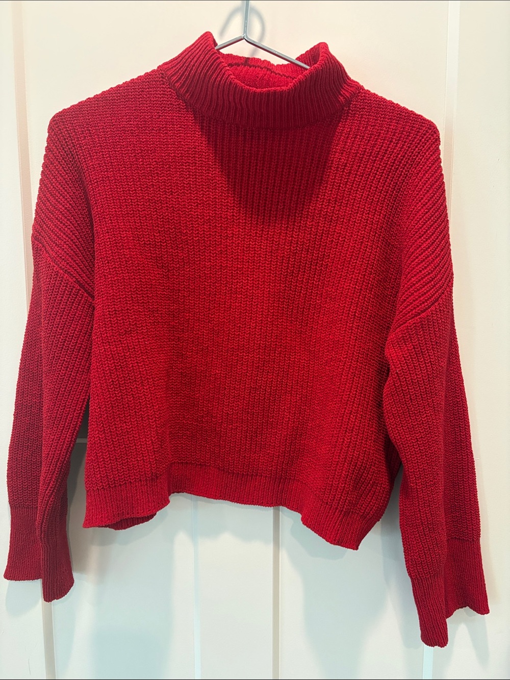 Sanctuary Red Ribbed Cowl-Neck Cropped Sweater